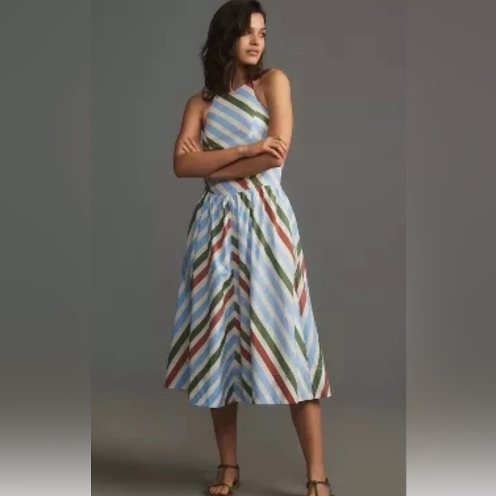 NWT Anthropologie Maeve Striped Halter Midi Dress Medium